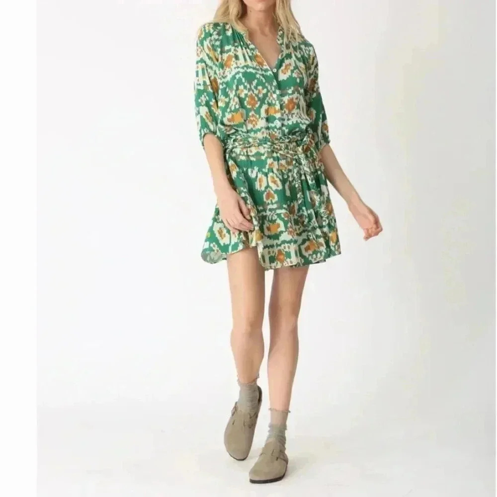 Electric +Rose x Anthropologie Clarissa Midi Dress Ikat Emerald XS-M